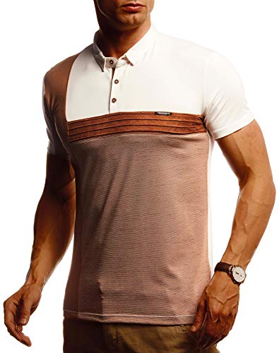 Leif Nelson Herren Sommer T-Shirt Poloshirt Slim Fit Cooles Basic Männer Polo-Shirt Crew Neck Jungen Kurzarmshirt Polo Shirt Sweater Kurzarm LN55160 Beige Camel Small von Leif Nelson