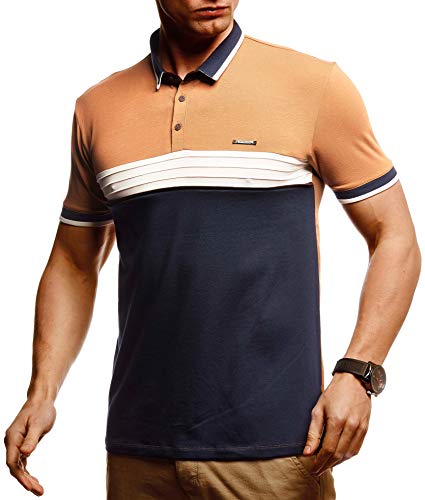 Leif Nelson Herren Sommer T-Shirt Poloshirt Slim Fit Cooles Basic Männer Polo-Shirt Crew Neck Jungen Kurzarmshirt Polo Shirt Sweater Kurzarm LN55170 Camel Blau Large von Leif Nelson