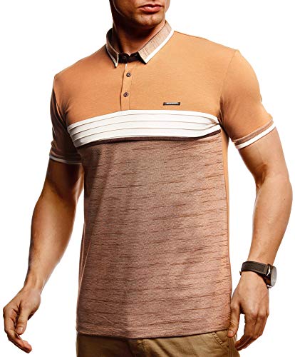 Leif Nelson Herren Sommer T-Shirt Poloshirt Slim Fit Cooles Basic Männer Polo-Shirt Crew Neck Jungen Kurzarmshirt Polo Shirt Sweater Kurzarm LN55170 Camel Melange Large von Leif Nelson