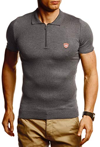 Leif Nelson Herren Sommer T-Shirt Poloshirt Slim Fit aus Feinstrick Cooles Basic Männer Polo-Shirt Crew Neck Jungen Kurzarmshirt Polo Shirt Sweater Kurzarm LN20753 Anthrazit Large von Leif Nelson