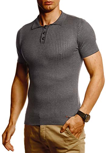 Leif Nelson Herren Sommer T-Shirt Poloshirt Slim Fit aus Feinstrick Cooles Basic Männer Polo-Shirt Crew Neck Jungen Kurzarmshirt Polo Shirt Sweater Kurzarm LN20763 Anthrazit Medium von Leif Nelson