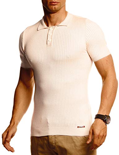 Leif Nelson Herren Sommer T-Shirt Poloshirt Slim Fit aus Feinstrick Cooles Basic Männer Polo-Shirt Crew Neck Jungen Kurzarmshirt Polo Shirt Sweater Kurzarm LN20763 Beige Medium von Leif Nelson