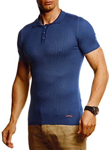 Leif Nelson Herren Sommer T-Shirt Poloshirt Slim Fit aus Feinstrick Cooles Basic Männer Polo-Shirt Crew Neck Jungen Kurzarmshirt Polo Shirt Sweater Kurzarm LN20763 D. Blau X-Large von Leif Nelson