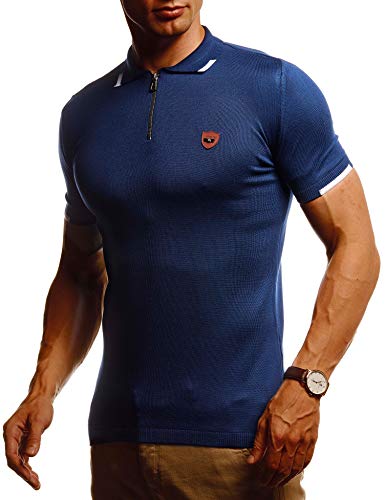 Leif Nelson Herren Sommer T-Shirt Poloshirt Slim Fit aus Feinstrick Cooles Basic Männer Polo-Shirt Crew Neck Jungen Kurzarmshirt Polo Shirt Sweater Kurzarm LN20764 D. Blau Large von Leif Nelson