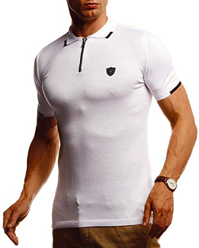 Leif Nelson Herren Sommer T-Shirt Poloshirt Slim Fit aus Feinstrick Cooles Basic Männer Polo-Shirt Crew Neck Jungen Kurzarmshirt Polo Shirt Sweater Kurzarm LN20764 Weiß Large von Leif Nelson