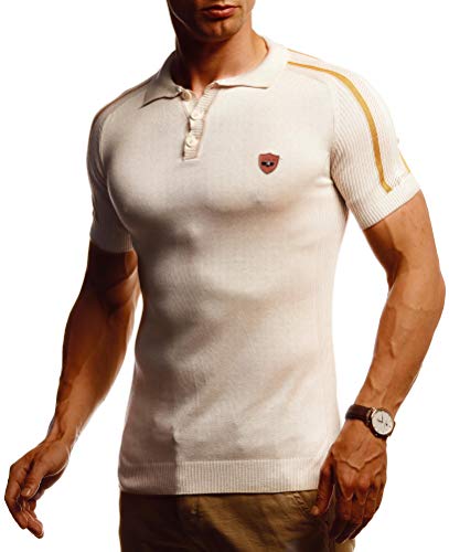 Leif Nelson Herren Sommer T-Shirt Poloshirt Slim Fit aus Feinstrick Cooles Basic Männer Polo-Shirt Crew Neck Jungen Kurzarmshirt Polo Shirt Sweater Kurzarm LN20765 Beige Large von Leif Nelson