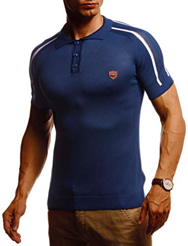 Leif Nelson Herren Sommer T-Shirt Poloshirt Slim Fit aus Feinstrick Cooles Basic Männer Polo-Shirt Crew Neck Jungen Kurzarmshirt Polo Shirt Sweater Kurzarm LN20765 D. Blau X-Large von Leif Nelson