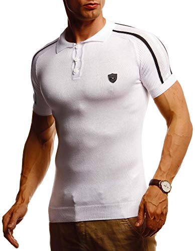 Leif Nelson Herren Sommer T-Shirt Poloshirt Slim Fit aus Feinstrick Cooles Basic Männer Polo-Shirt Crew Neck Jungen Kurzarmshirt Polo Shirt Sweater Kurzarm LN20765 Weiß Large von Leif Nelson