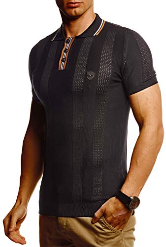 Leif Nelson Herren Sommer T-Shirt Poloshirt Slim Fit aus Feinstrick Cooles Basic Männer Polo-Shirt Crew Neck Jungen Kurzarmshirt Polo Shirt Sweater Kurzarm LN20767 Schwarz Medium von Leif Nelson