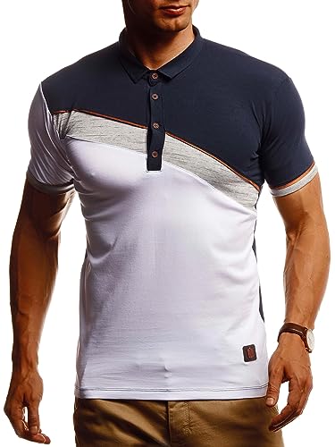 Leif Nelson Herren Sommer T-Shirt Poloshirt Slim Fit aus Feinstrick Cooles Basic Männer Polo-Shirt Crew Neck Jungen Kurzarmshirt Polo Shirt Sweater Kurzarm LN55165 Blau Weiß Large von Leif Nelson