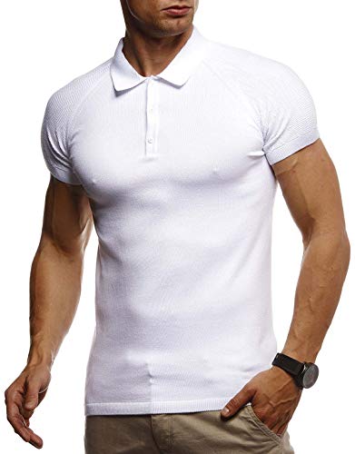 Leif Nelson Sommer Poloshirt Kurzarm Herren T-Shirt Kragen (Weiß, Größe M) - Casual Männer Poloshirts lang Feinstrick - Polo Shirt for Men Tshirt von Leif Nelson