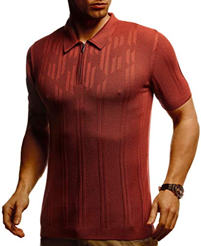Leif Nelson Herren Sommer T-Shirt Poloshirt Slim Fit aus Feinstrick Cooles Basic Männer Polo-Shirt Crew Neck Jungen Kurzarmshirt Polo Shirt Sweater Kurzarm LN7375 Braun Rot Small von Leif Nelson