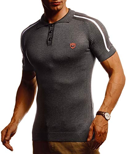 Leif Nelson Herren Sommer T-Shirt Poloshirt Slim Fit aus Feinstrick Cooles Basic Männer Polo-Shirt crew Neck Jungen Kurzarmshirt Polo Shirt Sweater kurzarm LN20765 Anthrazit XX-Large von Leif Nelson