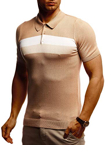 Leif Nelson Herren Sommer T-Shirt Poloshirt Slim Fit aus Feinstrick Cooles Basic Männer Polo Shirts Crew Neck Jungen Kurzarmshirt Polo Shirt Sweater Kurzarm LN7450 Braun Large von Leif Nelson