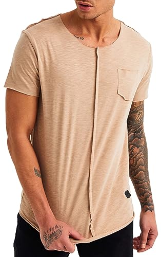 Leif Nelson T-Shirt Herren Sommer Rundhals-Ausschnitt (Beige, Größe XL), Regular Fit Herren-T-Shirt 100% Baumwolle, Basic Männer T-Shirt Kurzarm von Leif Nelson