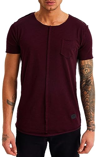 Leif Nelson T-Shirt Herren Sommer Rundhals-Ausschnitt (Rot, Größe L), Regular Fit Herren-T-Shirt 100% Baumwolle, Casual Basic Männer T-Shirt Kurzarm von Leif Nelson