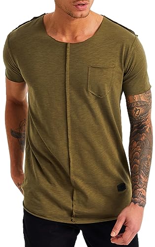 Leif Nelson T-Shirt Herren Sommer Rundhals-Ausschnitt (Khaki, Größe L), Regular Fit Herren-T-Shirt 100% Baumwolle, Casual Basic Männer T-Shirt Kurzarm von Leif Nelson