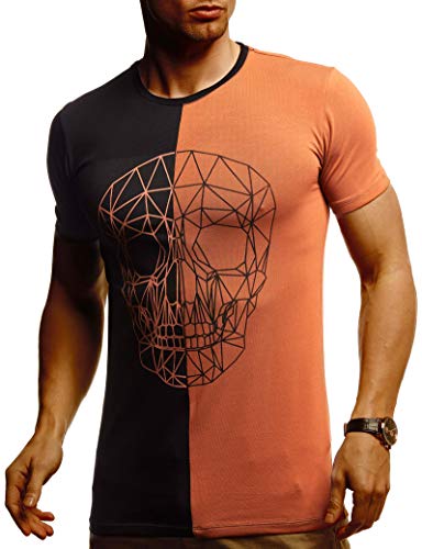 Leif Nelson Herren Sommer T-Shirt Rundhals-Ausschnitt Slim Fit Baumwolle-Anteil Basic Männer Totenkopf T-Shirt Crew Neck Hoodie-Sweatshirt Kurzarm lang LN4670 Schwarz Rot Braun Large von Leif Nelson