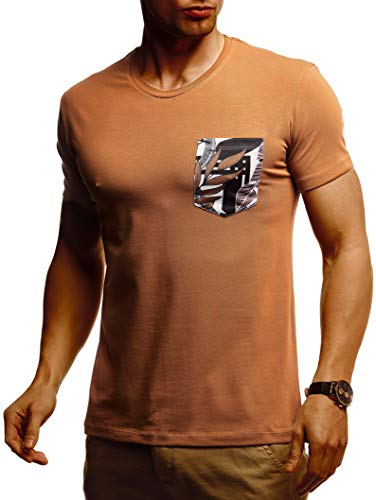 Leif Nelson Herren Sommer T-Shirt Rundhals Ausschnitt Slim Fit Baumwolle-Anteil Cooles Basic Männer T-Shirt Crew Neck Jungen Kurzarmshirt O-Neck Kurzarm Lang LN4940 Camel Large von Leif Nelson