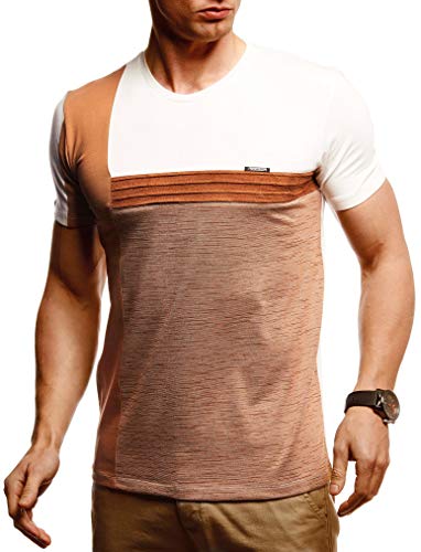 Leif Nelson Herren Sommer T-Shirt Rundhals Ausschnitt Slim Fit Baumwolle-Anteil Cooles Basic Männer T-Shirt Crew Neck Jungen Kurzarmshirt O-Neck Kurzarm Lang LN55155 Beige Camel Melange XX-Large von Leif Nelson