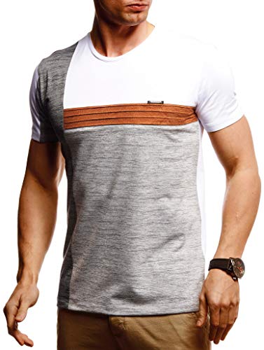 Leif Nelson Herren Sommer T-Shirt Rundhals Ausschnitt Slim Fit Baumwolle-Anteil Cooles Basic Männer T-Shirt Crew Neck Jungen Kurzarmshirt O-Neck Kurzarm Lang LN55155 Weiss Grau Melange Medium von Leif Nelson