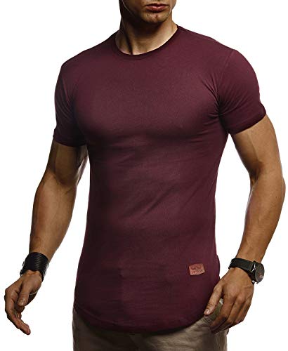 Leif Nelson Herren T-Shirt mit Rundkragen Basic Kurzarm Shirt Männer Kurzarmshirt Slim Fit Sommershirt LN-8294 Bordeaux Größe XXL von Leif Nelson