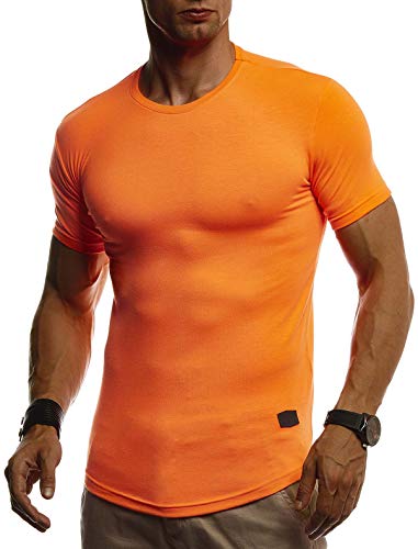 Leif Nelson Herren Sommer T-Shirt Rundhals Ausschnitt Slim Fit Baumwolle-Anteil Cooles Basic Männer T-Shirt Crew Neck Jungen Kurzarmshirt O-Neck Kurzarm Lang LN8330 Orange XX-Large von Leif Nelson