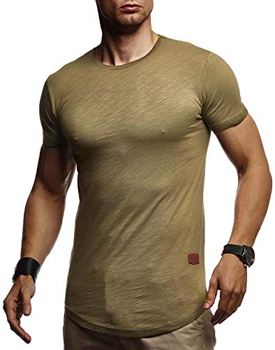 Leif Nelson T-Shirt Herren Sommer Rundhals-Ausschnitt (Khaki, Größe M), Regular Fit Herren-T-Shirt 100% Baumwolle Casual Basic Männer T-Shirt Kurzarm von Leif Nelson