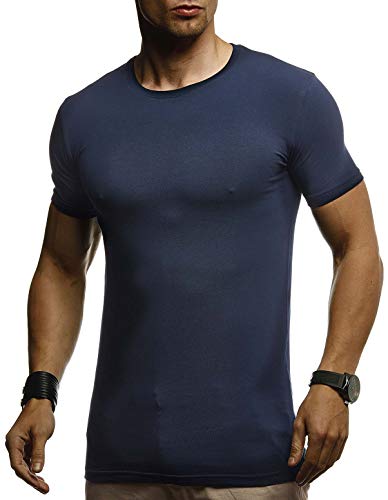 Leif Nelson T-Shirt Herren Sommer Rundhals-Ausschnitt Baumwolle (Blau, Größe S) Regular Fit Herren-T-Shirt Rundkragen, Basic Männer T-Shirt Kurzarm von Leif Nelson