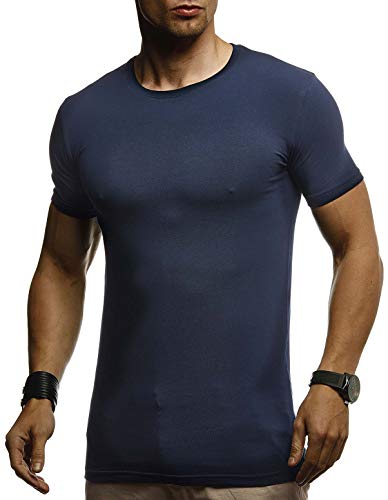 Leif Nelson T-Shirt Herren Sommer Rundhals-Ausschnitt Baumwolle (Blau, Größe XXL), Regular Fit Herren-T-Shirt, Basic Männer T-Shirt Kurzarm von Leif Nelson