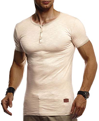 Leif Nelson Herren Sommer T-Shirt Rundhals Ausschnitt Slim Fit Baumwolle-Anteil Cooles Basic Männer T-Shirt Crew Neck Jungen Kurzarmshirt O-Neck Sweatshirt Kurzarm Lang LN8280 Beige Small von Leif Nelson