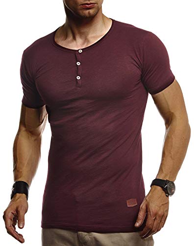 Leif Nelson Herren Sommer T-Shirt Rundhals Ausschnitt Slim Fit Baumwolle-Anteil Cooles Basic Männer T-Shirt Crew Neck Jungen Kurzarmshirt O-Neck Sweatshirt Kurzarm Lang LN8280 Bordeaux Small von Leif Nelson