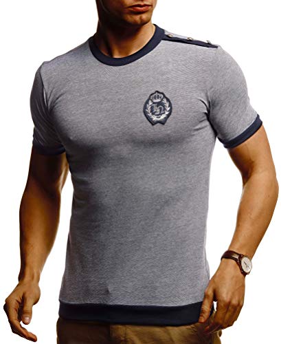 Leif Nelson Herren Sommer T-Shirt Rundhals Ausschnitt Slim Fit Baumwolle-Anteil Cooles Basic Männer T-Shirt crew Neck Jungen Kurzarmshirt O-Neck kurzarm Lang LN5070T Blau Medium von Leif Nelson