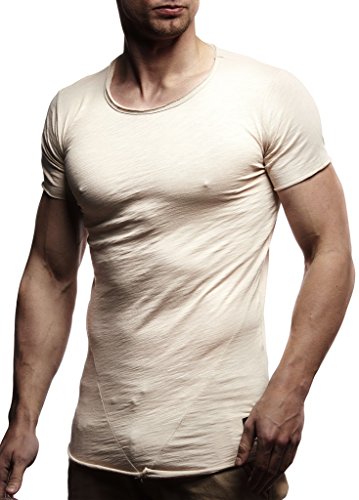 Leif Nelson T-Shirt Herren Sommer Rundhals-Ausschnitt (Beige, Größe S), Regular Fit Herren-T-Shirt 100% Baumwolle, Casual Basic Männer T-Shirt Kurzarm von Leif Nelson