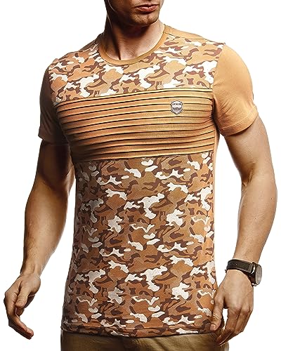 Leif Nelson Herren Sommer T-Shirt Rundhals-Ausschnitt Slim Fit Baumwolle-Anteil Moderner Männer T-Shirt Crew Neck Hoodie-Sweatshirt Kurzarm lang LN405 Camel XX-Large von Leif Nelson
