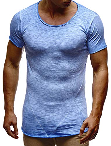 Leif Nelson T-Shirt Herren Sommer Rundhals-Ausschnitt (Blau, Größe S), Regular Fit Herren-T-Shirt 100% Baumwolle, Casual Basic Männer T-Shirt Kurzarm von Leif Nelson