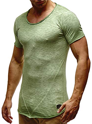 Leif Nelson T-Shirt Herren Sommer Rundhals-Ausschnitt (Grün, Größe S), Regular Fit Herren-T-Shirt 100% Baumwolle, Casual Basic Männer T-Shirt Kurzarm von Leif Nelson