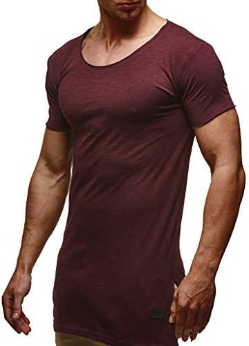 Leif Nelson Herren Sommer T-Shirt Rundhals-Ausschnitt Slim Fit Baumwolle-Anteil Moderner Männer T-Shirt Crew Neck Hoodie-Sweatshirt Kurzarm lang LN6336 Bordeaux Large von Leif Nelson