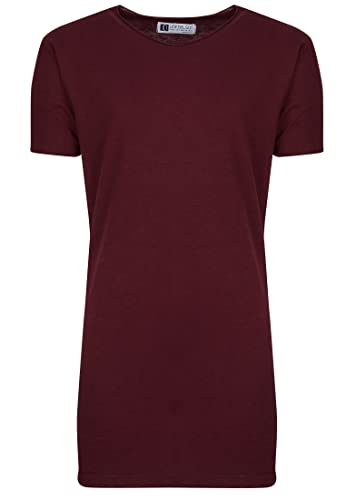 Leif Nelson Herren Sommer T-Shirt Rundhals-Ausschnitt Slim Fit Baumwolle-Anteil Moderner Männer T-Shirt Crew Neck Hoodie-Sweatshirt Kurzarm lang LN6336 Bordeaux Medium von Leif Nelson