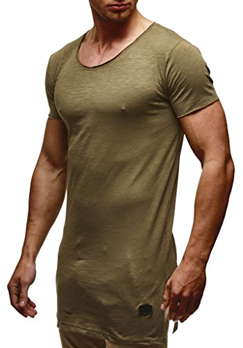 Leif Nelson Herren Sommer T-Shirt Rundhals-Ausschnitt Slim Fit Baumwolle-Anteil Moderner Männer T-Shirt Crew Neck Hoodie-Sweatshirt Kurzarm lang LN6336 Khaki Medium von Leif Nelson