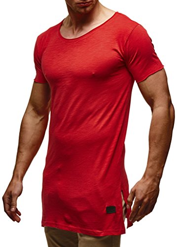 Leif Nelson Herren Sommer T-Shirt Rundhals-Ausschnitt Slim Fit Baumwolle-Anteil Moderner Männer T-Shirt Crew Neck Hoodie-Sweatshirt Kurzarm lang LN6336 Rot Medium von Leif Nelson