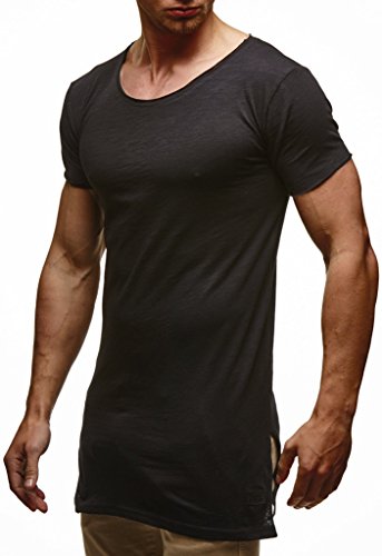 Leif Nelson Herren Sommer T-Shirt Rundhals-Ausschnitt Slim Fit Baumwolle-Anteil Moderner Männer T-Shirt Crew Neck Hoodie-Sweatshirt Kurzarm lang LN6336 Schwarz Medium von Leif Nelson