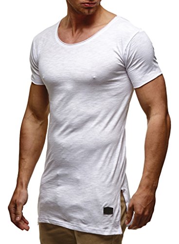 Leif Nelson Herren Sommer T-Shirt Rundhals-Ausschnitt Slim Fit Baumwolle-Anteil Moderner Männer T-Shirt Crew Neck Hoodie-Sweatshirt Kurzarm lang LN6336 Weiß Medium von Leif Nelson