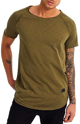 Leif Nelson Herren Sommer T-Shirt Rundhals-Ausschnitt Slim Fit Baumwolle-Anteil Moderner Männer T-Shirt Crew Neck Hoodie-Sweatshirt Kurzarm lang LN6339 Khaki XX-Large von Leif Nelson