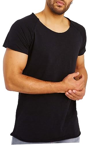 Leif Nelson T-Shirt Herren Sommer Rundhals-Ausschnitt (Schwarz, Größe M), Regular Fit Herren-T-Shirt 100% Baumwolle, Casual Basic Männer T-Shirt Kurzarm von Leif Nelson