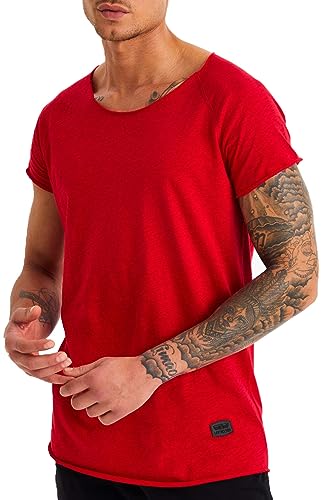 Leif Nelson T-Shirt Herren Sommer tiefer Rundhals-Ausschnitt (Rot, Größe S), Regular Fit Herren-T-Shirt 100% Baumwolle, Casual Basic Männer T-Shirt Kurzarm von Leif Nelson