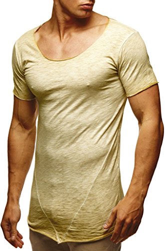 Leif Nelson Herren Sommer T-Shirt Rundhals-Ausschnitt Slim Fit Baumwolle-Anteil Moderner Männer T-Shirt Crew Neck Hoodie-Sweatshirt Kurzarm lang LN6353N Verw. Beige Medium von Leif Nelson