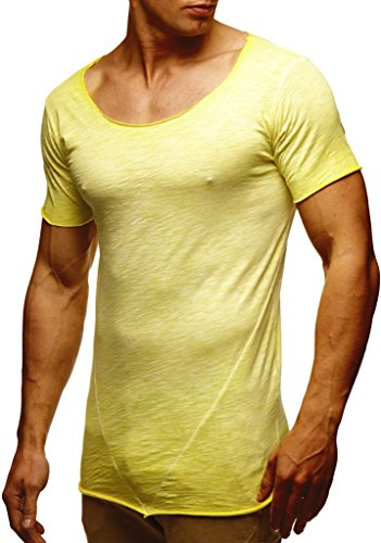 Leif Nelson Herren Sommer T-Shirt Rundhals-Ausschnitt Slim Fit Baumwolle-Anteil Moderner Männer T-Shirt Crew Neck Hoodie-Sweatshirt Kurzarm lang LN6353N Verw. Gelb Medium von Leif Nelson