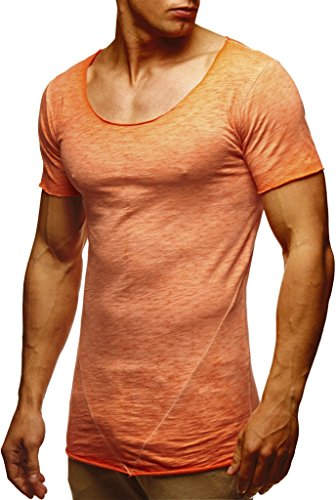 Leif Nelson Herren Sommer T-Shirt Rundhals-Ausschnitt Slim Fit Baumwolle-Anteil Moderner Männer T-Shirt Crew Neck Hoodie-Sweatshirt Kurzarm lang LN6353N Verw. Orange Large von Leif Nelson