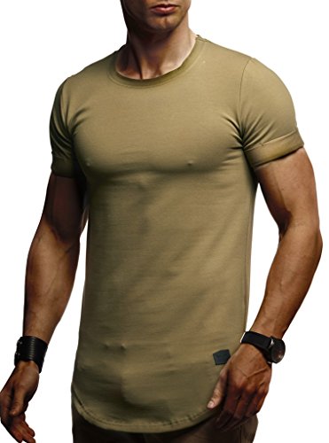 Leif Nelson Herren T-Shirt Sommer Rundhals-Ausschnitt (Khaki, Größe XXL), Regular Fit 100% Baumwolle, Basic Männer Kurzarm von Leif Nelson